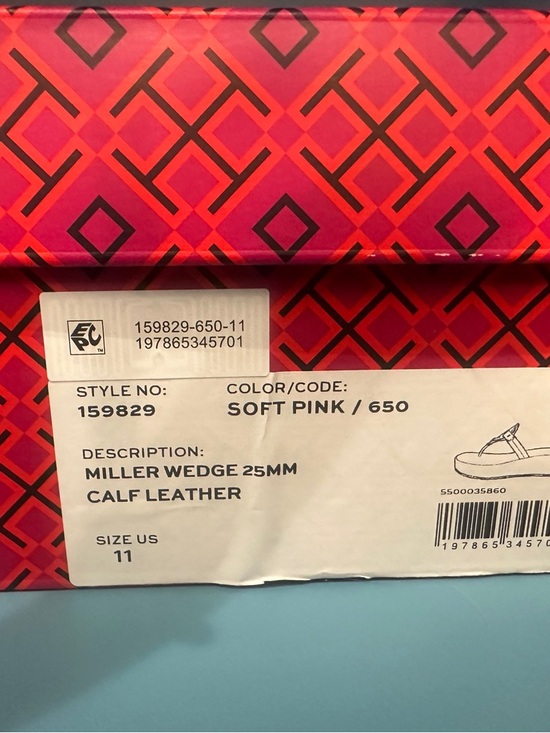 Tory Burch Miller Wedge Sandals Soft Pink -11 - Picture 2 of 8